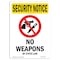 Signmission OSHA Security Sign, 14" H, 10" W, Rigid Plastic, No Weapons By State Law With Symbol, Portrait OS-SN-P-1014-V-11738 - alternate 1